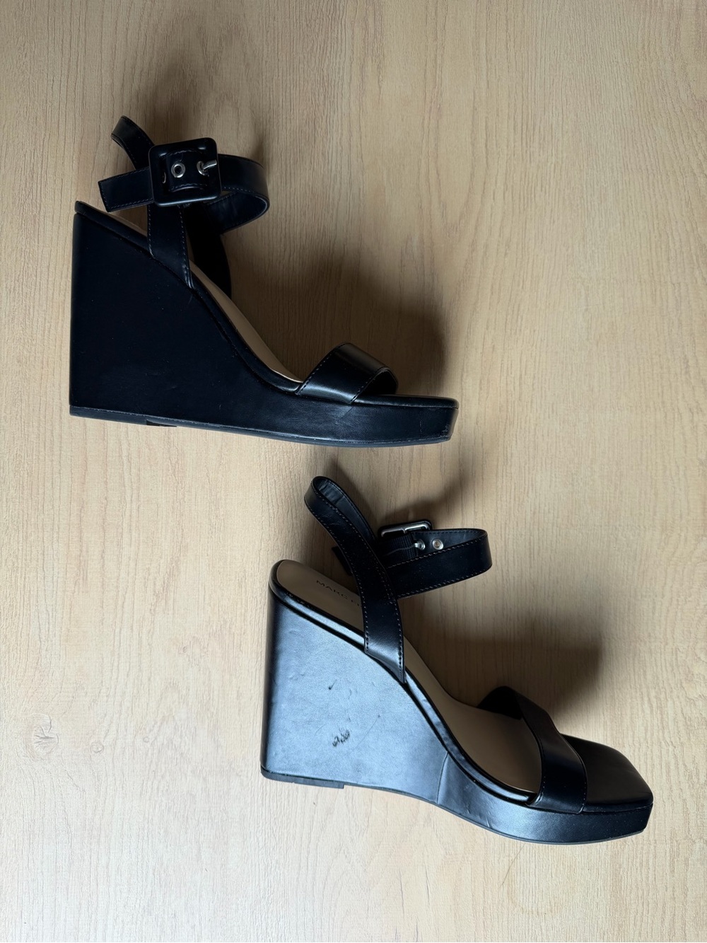 Marc Fisher Black Buckle Strap Wedge Sandals Women's Size 9